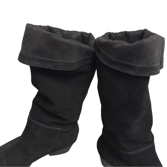 Vintage Y2K 90’s Slouchy Black Western Boho Slouchy Suede Silver Toe Tap Boots - Picture 13 of 16